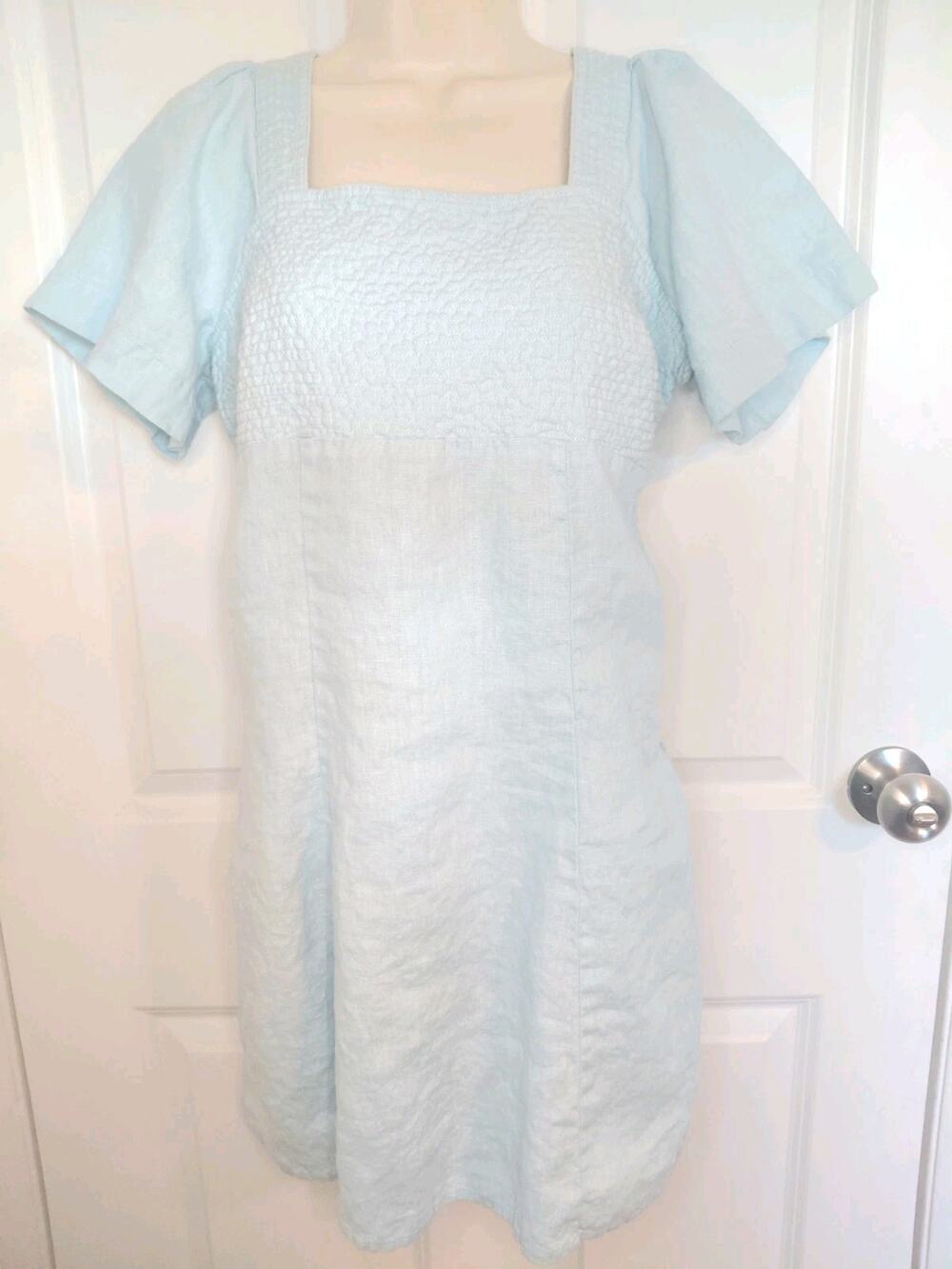 Madewell Square-Neck Mini Dress 100% Linen Blue Heron Women's Size 6 Excellent
